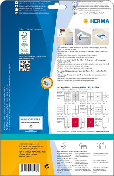 Actual product image HERMA A4 removable labels