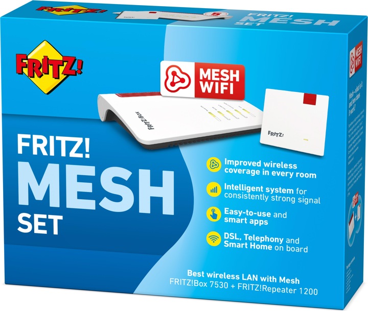 Produktbild AVM FRITZ!Mesh Set: FRITZ!Box 7530 + FRITZ!Repeater 1200 International / CH