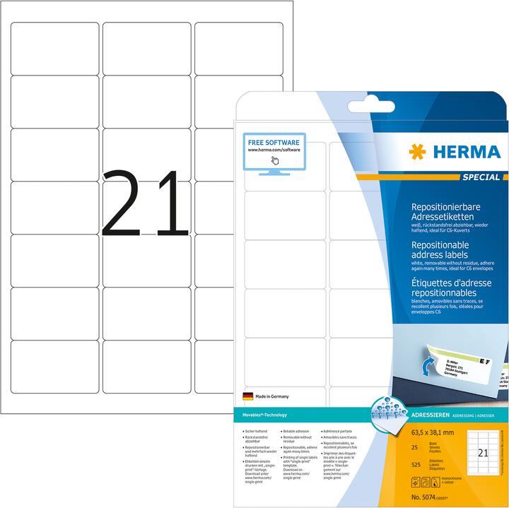 Image du produit HERMA Étiquettes d'adresse amovibles A4