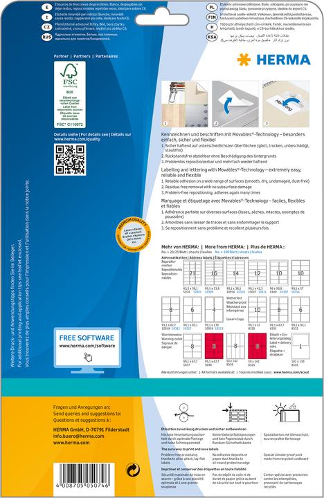 Image du produit HERMA Étiquettes d'adresse amovibles A4