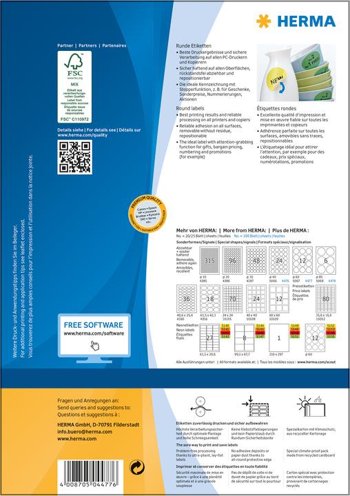 Produktbild HERMA Ablösbare Etiketten A4