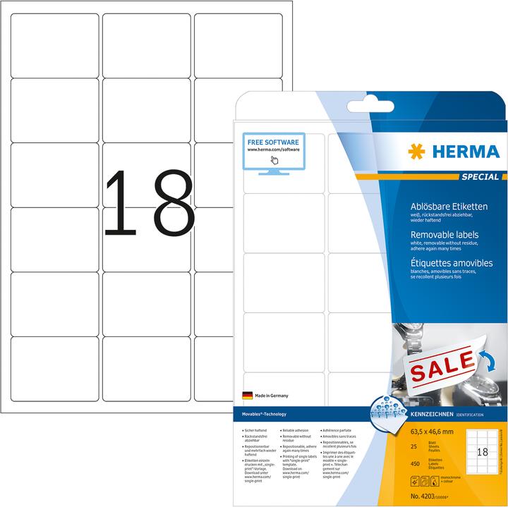 Actual product image HERMA A4 removable labels