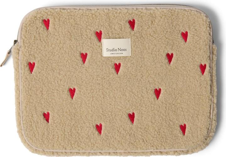 Studio Noos Ecru Teddy Hearts Laptopetui 13