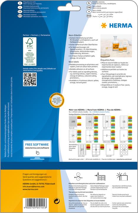 Produktbild HERMA Neon Etiketten A4