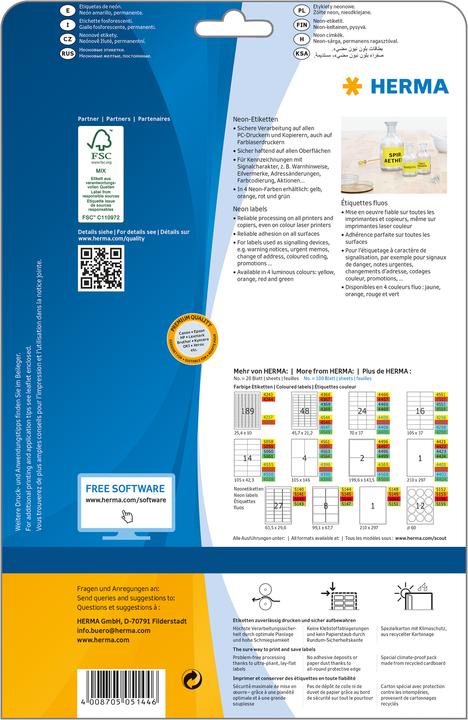 Produktbild HERMA Neon Etiketten A4