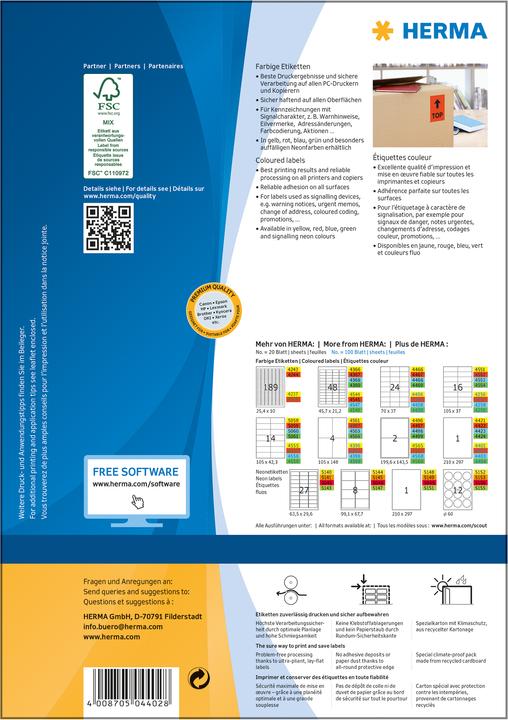 Actual product image HERMA Coloured labels A4