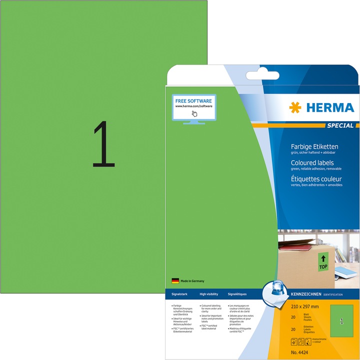 Actual product image Herma Colour labels A4 removable