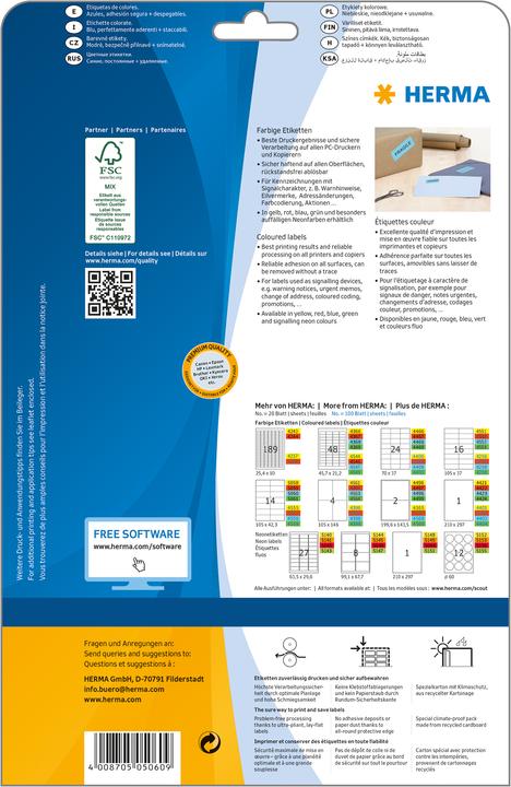 Produktbild HERMA Farbige Etiketten A4 ablösbar