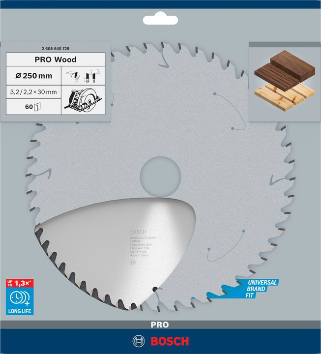 Immagine prodotto Bosch Professional Zubehör Lama circolare per legno PRO, 250 x 3,2 x 30 mm