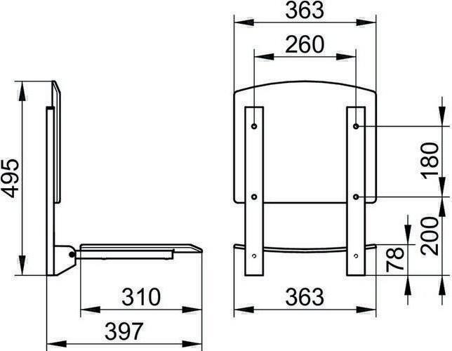 Produktbild Keuco Klappsitz PLAN CARE Sitzfläche 363mm vc/we (110 kg)