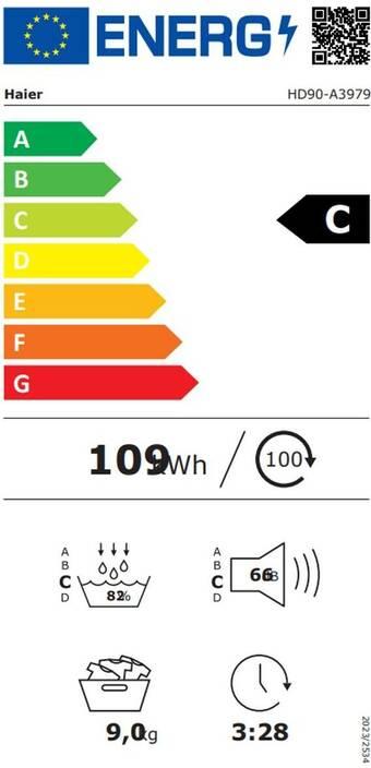 Energie-Label Haier Hd90-a3979-s (9 kg, Rechts)