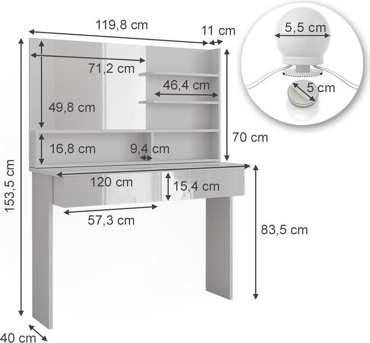 Produktbild Vicco Azur mit LED Beleuchtung (120 x 40 x 83.5 cm)