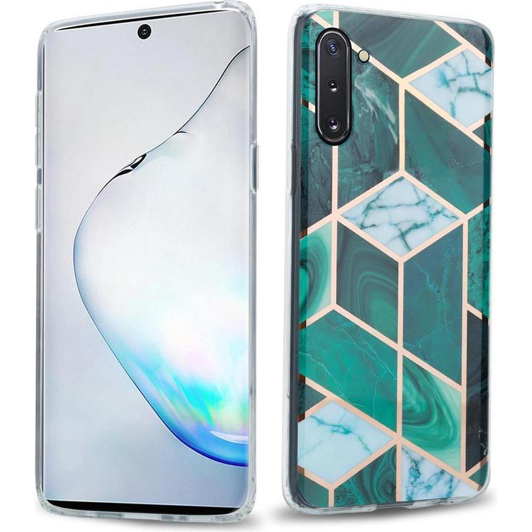 Cadorabo IMD TPU Bunter Marmor Cover (Samsung Galaxy Note 10), Smartphone Hülle, Grün