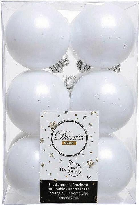 Decoris Christmas tree baubles 12 pieces white plastic Ø 6 cm (12-part)