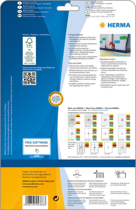 Produktbild HERMA Farbige Etiketten A4 ablösbar