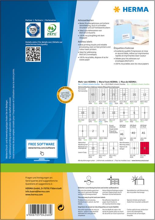 Produktbild HERMA Adressetiketten A4