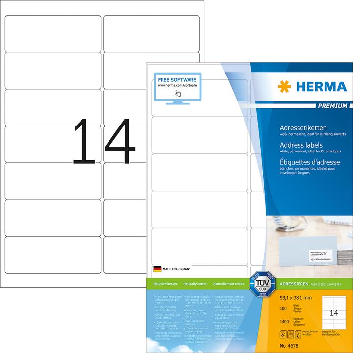 Produktbild HERMA Adressetiketten A4