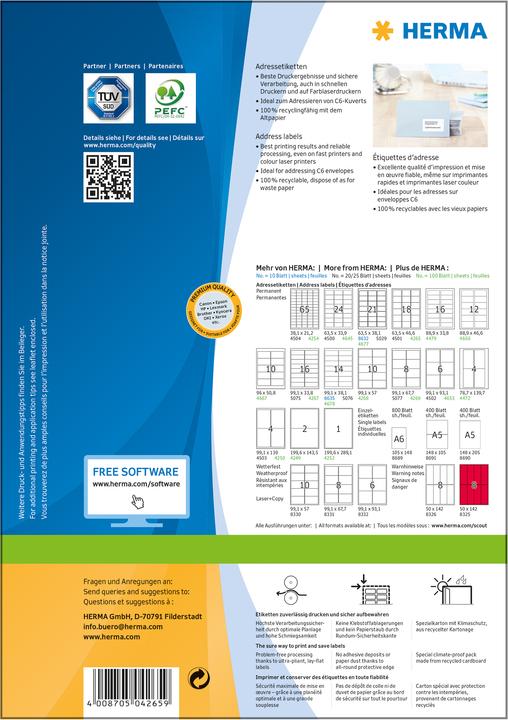 Actual product image Herma Universal labels A4