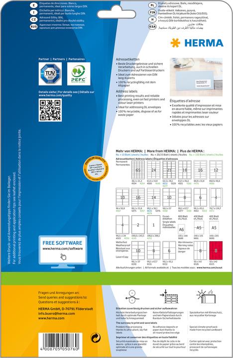 Produktbild HERMA Adressetiketten A4