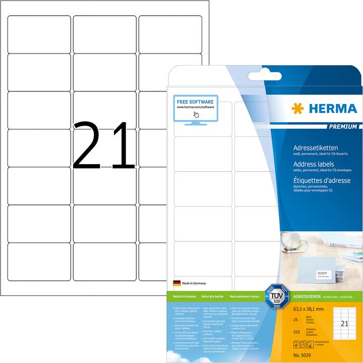 Produktbild HERMA Adressetiketten A4