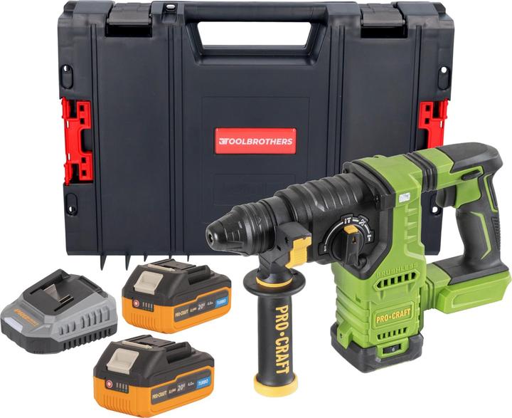 Produktbild Procraft PHA30bb Akku Bohrhammer 20 V 2,8 J SDS plus Brushless + 2x Akku 4,0 Ah + Ladegerät + RHINO (Bohrhammer)