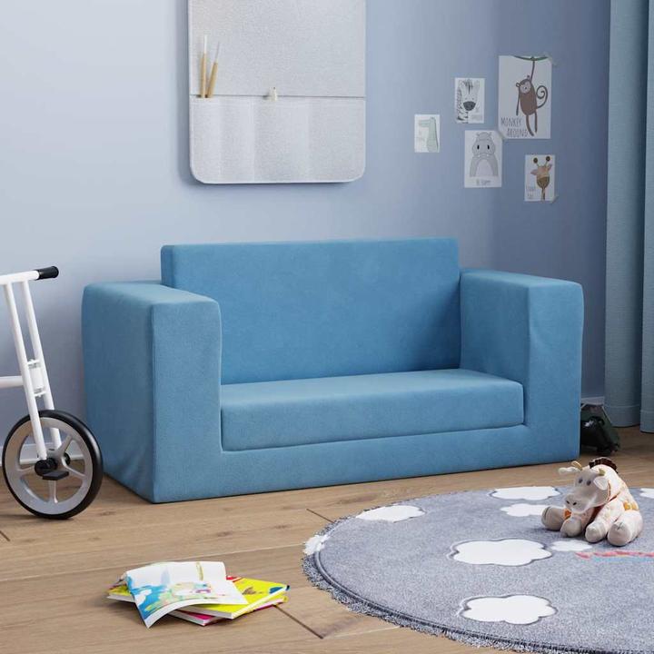 Produktbild vidaXL Kinder-Schlafsofa 2-Sitzer Blau Weicher Plüsch (Kindersofa)
