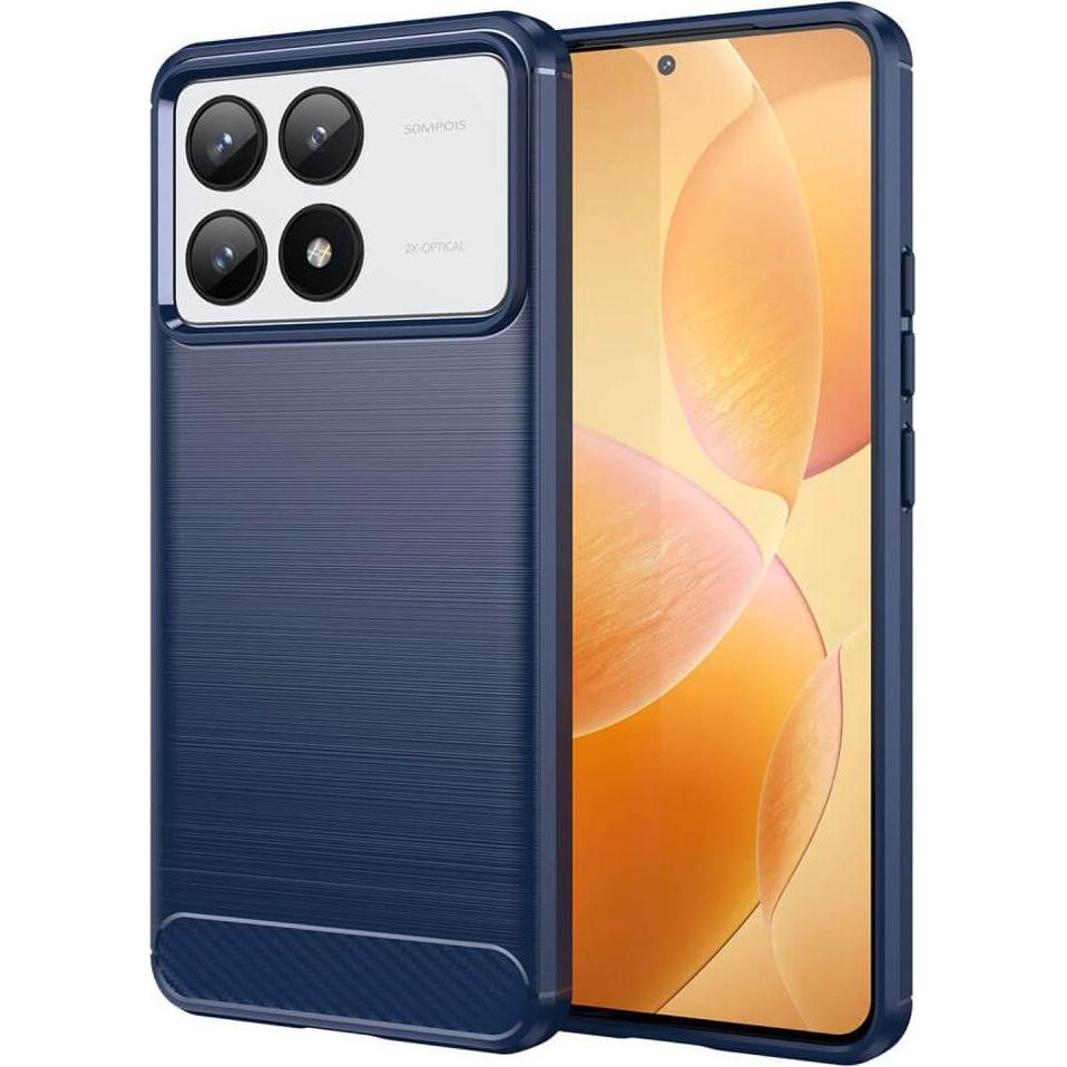 Thumbnail - Cover-Discount Xiaomi Poco F6 Pro - Metall Carbon Look Hülle (Xiaomi Poco F6 Pro), Smartphone Hülle, Blau