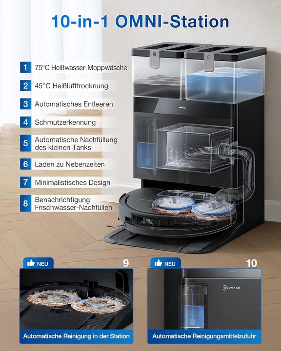 Actual product image Ecovacs Deebot T50 Pro Omni Black EU - Gen2 (21000 Pa, Wiping pads (rotating))