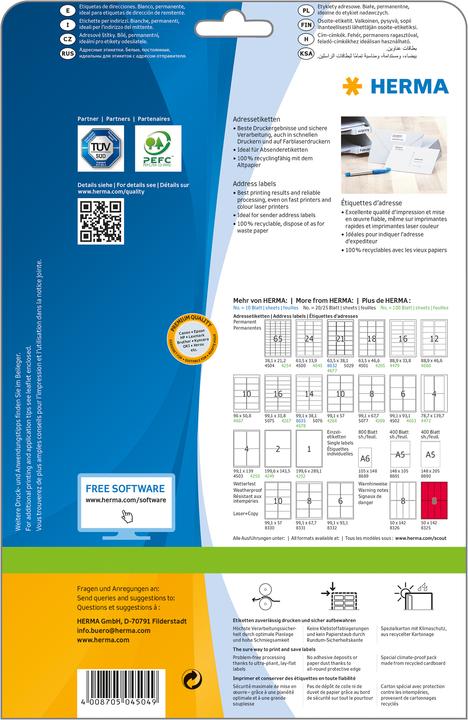 Produktbild HERMA Universal Etiketten A4