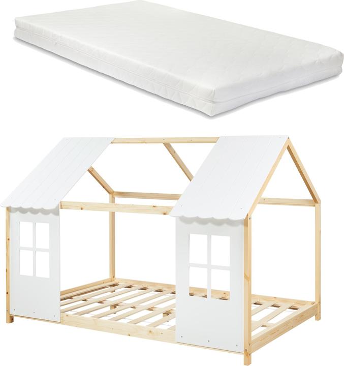 Produktbild En.Casa Halboffenes Kinderbett Tostedt mit Matratze 140x200 cm Holz/Weiss (140 x 200 cm)