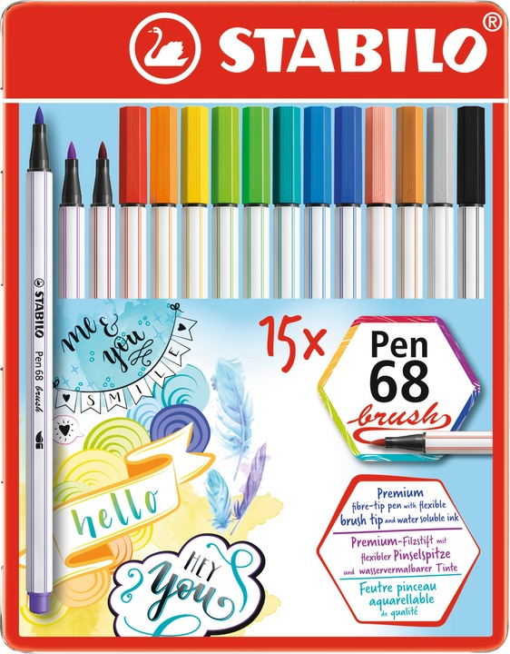 Produktbild STABILO Pen 68 brush Premium-Filzstift (Sortiert, 15 x)