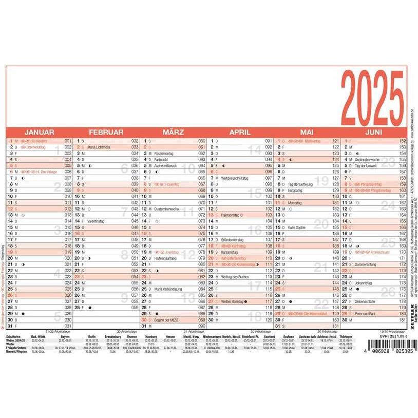 Thumbnail - Zettler, Kalender, Arbeitstagekalender (A5, Kein Einband, Deutsch)