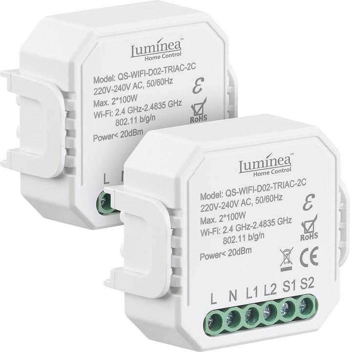 Luminea 2er-Set WLAN-Unterputz-2-Kanal-Lichtschalter & -Dimmer