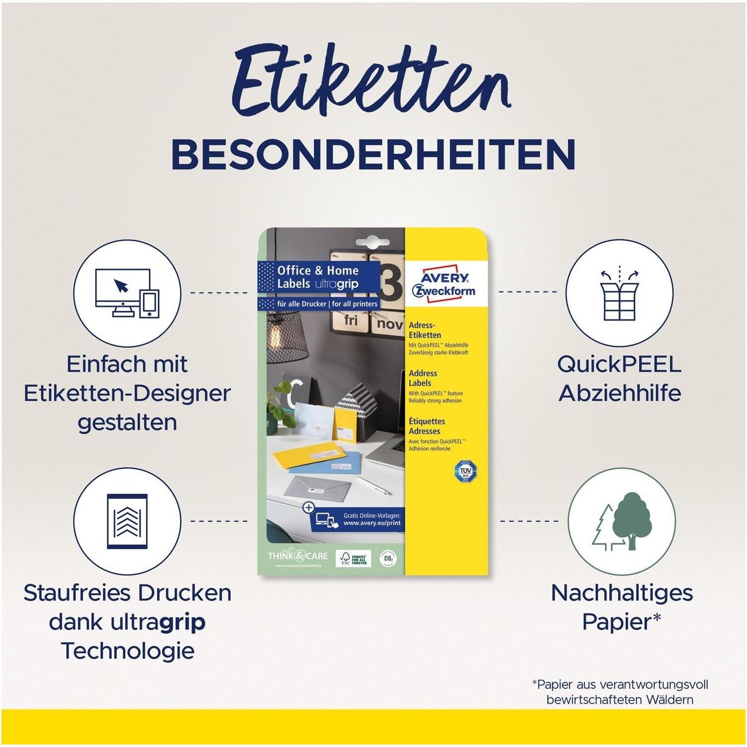 Thumbnail - Avery, Etiketten, Hinweis-Etiketten Set Ø 63.5 x 38.1 mm, 10 Blatt