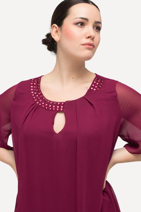 Produktbild Ulla Popken Chiffonkleid, Schmucksteine, A-Linie, Rundhals, Halbarm (50, 52)