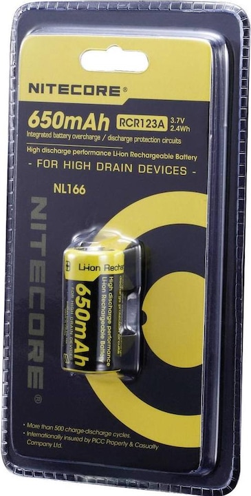 Actual product image Nitecore Li-Ion battery type 16340 - NL166