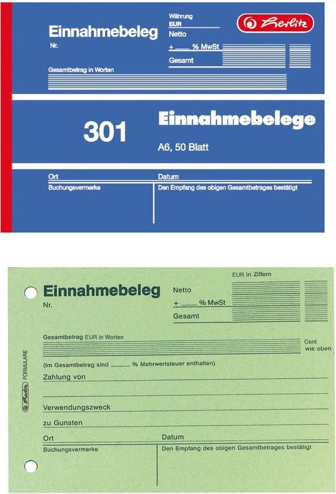 Energie-Label Herlitz Formularbuch "Einnahmebeleg 301", DIN A6, 50 Blatt (50x)