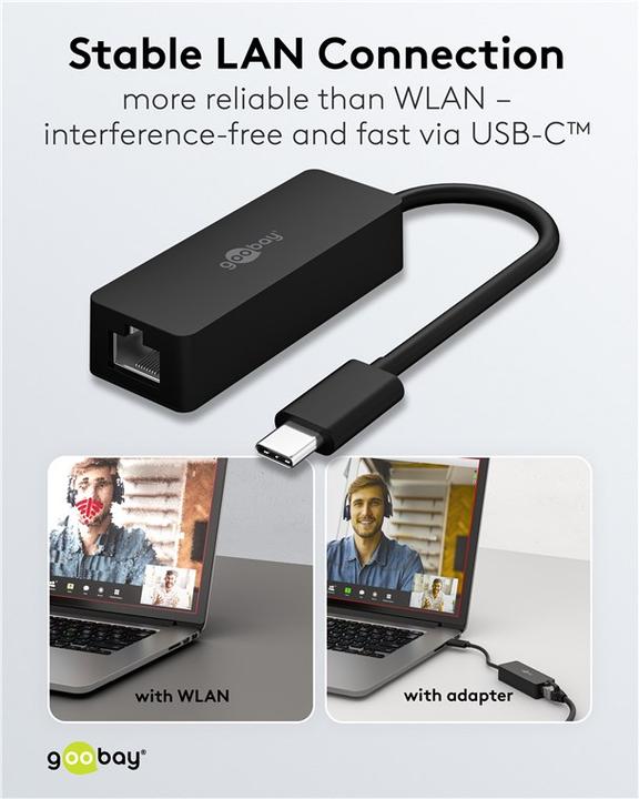Actual product image Goobay USB-C-Ethernet-Adapter, schwarz (USB-C)