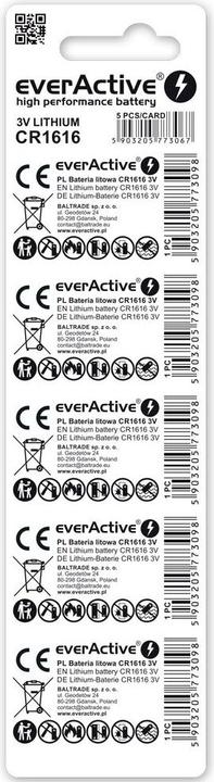 Image du produit Everactive Mini-piles au lithium CR1616 sous blister de 5 unités (5 pcs, CR1616, 50 mAh)