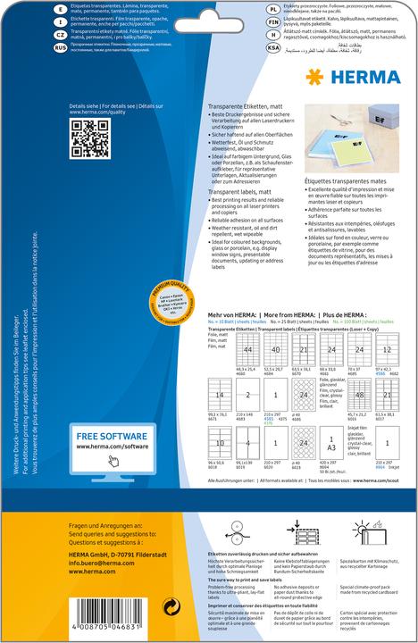 Productafbeelding HERMA Transparante verzendetiketten A4