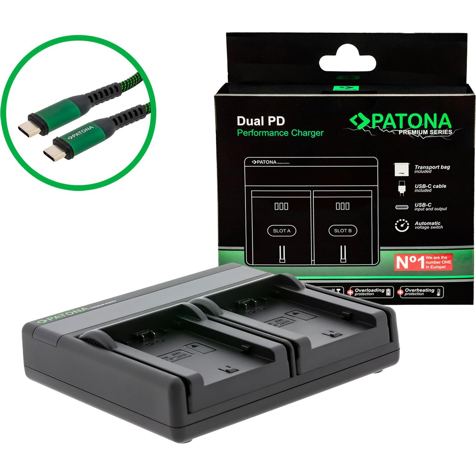 Patona Dual PD Sony NP-FZ100 USB-C (Caricabatterie per fotocamere), Alimentatore fotocamera, Nero