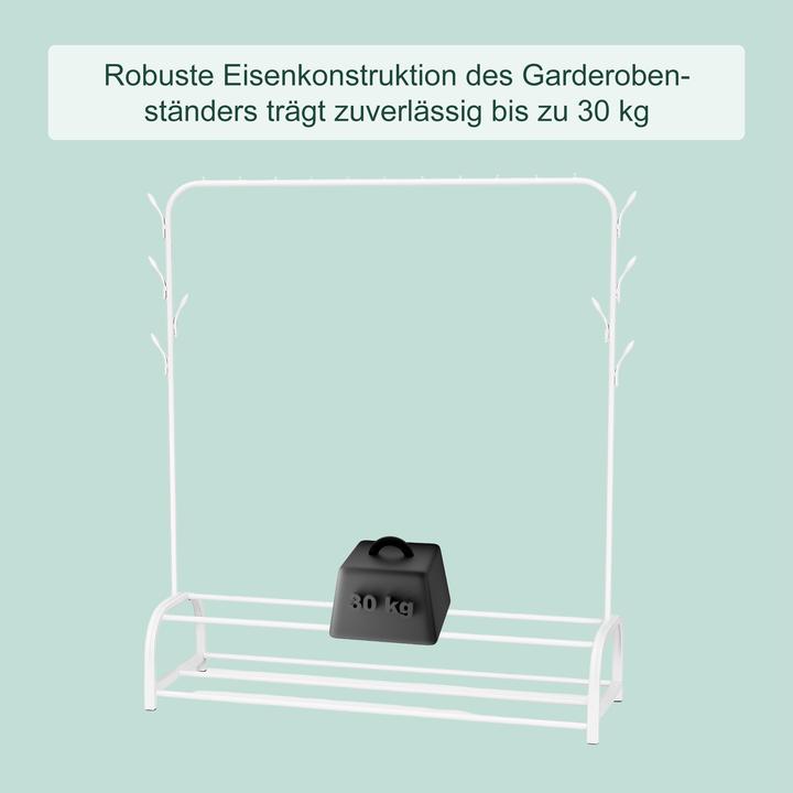 Image du produit Relaxdays - Kleiderständer mit 2 Ablagen, Weiss, 110 x 40 x 150 cm