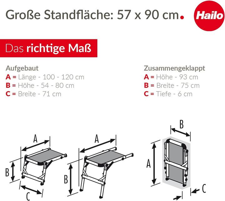 Image du produit Hailo TP1, Palier d'escalier, La solution innovante et sûre pour rénover et décorer votre cage d'escalier (Plate-forme de travail, 120 cm)