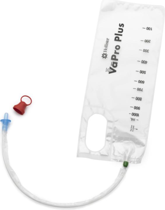 Actual product image Hollister Incorporated VaPro Plus hydrophiler Einmalkatheter CH14 20cm Auffangbeutel Nelaton Box 30 Stk