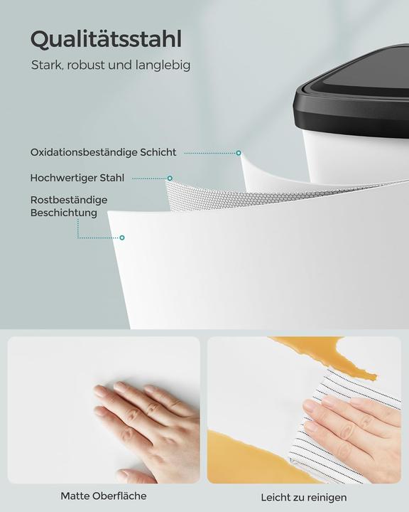 Produktbild Songmics Tretmülleimer mit Deckel und Kohlefilter, inkl. 15 Müllbeutel (50 l)