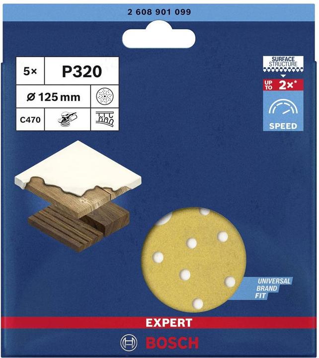 Actual product image Bosch Professional Zubehör EXPERT C470 Sandpaper multi-hole for random orbital sander, 125 mm, G 320, 5-pcs. (320)