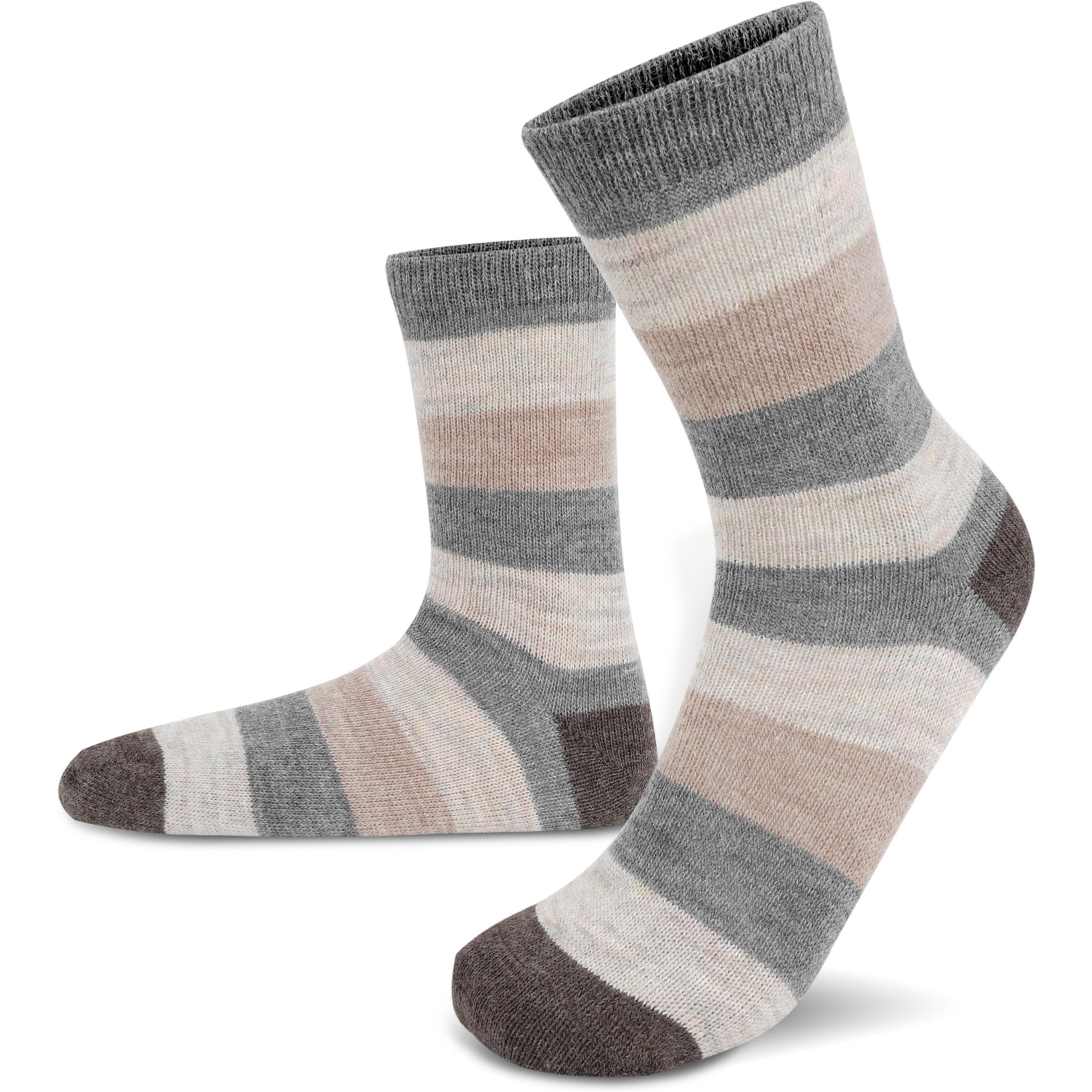 Thumbnail - Normani, Herren, Socken, 6 Paar Alpakasocken breitgestreift, Beige, (6er Pack, 39 - 42)