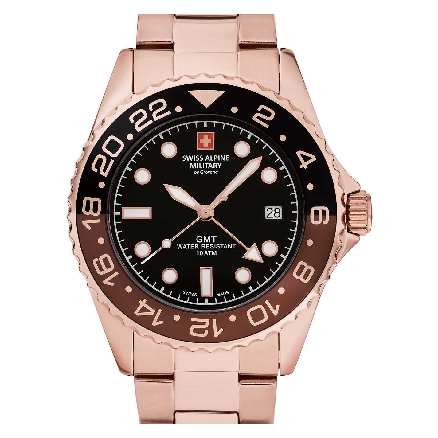 Swiss Alpine Military, Armbanduhr, 7052.1164 Gmt Diver 42mm 10ATM, Gold, (Analoguhr, 42 mm)
