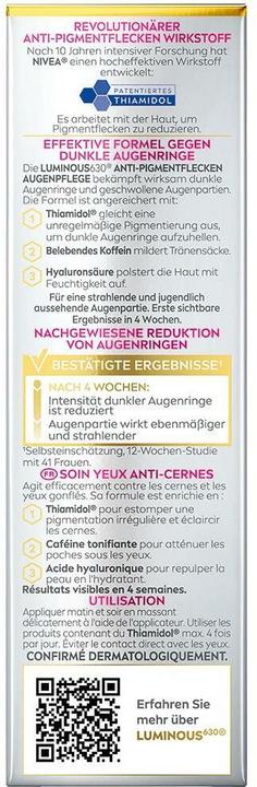 Produktbild NIVEA Luminous630 Anti-Dunkle Augenringe Augencreme (Augenpflege Crème, Tag + Nacht, 15 ml)