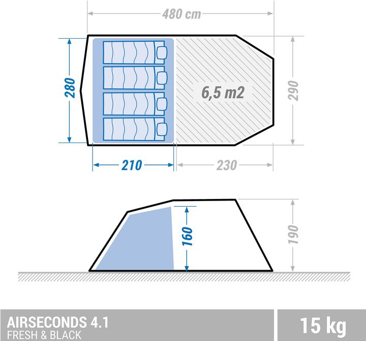 Produktbild Quechua Air Seconds 4.1 (Aufblasbares Zelt, 15 kg, 4 Personen)